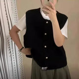 Version Short Knitted Vest Women's New 2024 Spring And Autumn Style Loose Inner Shoulder Folded Sleeveless Blouse-Outfit