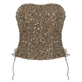 Fongt Waste Net Hole Beads Personalized Fabric Solid Color Sexy Hottie Side Strapped Bra Coat 2025 New
