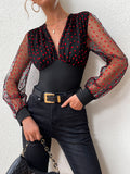 Fongt V-Neck Stylish Heart-Shaped Net纱 Sexy