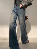 Fongt Water Wash Blue Jeans Women 2025 Autumn And Winter Temperament Niche New Fashion Micro-Horns Drag Wide Leg Pants