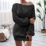 Shooting Autumn And Winter Long Sleeves Collar Casual Loose Knitted Sweater Skirt Burst Women's