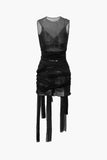 sheer mesh mini dress with bow
