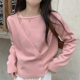 Version Languid Lazy Wind Sweater False Two Jackets Female Autumn Winter New Senior Feeling Bottom Sweater Inside Build Female-Outfit