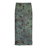 Fongt Retro Print High-Waisted Hips Half-Dress Hottie Lake Embankment Green Girl White Temperament Dress