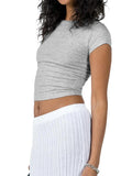 Women Short Sleeve T-Shirts Exposed Navel Top Summer Solid Slim Fit Pullovers Female Streetwear Casual Base Tees 2023-Outfit