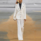 Fongt Fashion New Metal Block Decorated A Buckle Suit Trumpet Trouser Suit Two Sets