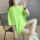 Summer Women T Shirt harajuku solid T-shirts students korean Casual loose Short Sleeve pink white Tops 90s Female Tee