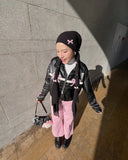 Black Bow Faux Leather Biker Jacket-Outfit