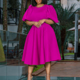 Fongt Round Collar Temperament Bubble Sleeves To Close The Waist Of Elegant A-Character Dress