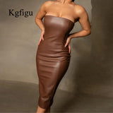 2021 New Arrival Brown Solid Color Vestidos Sleeveless Strapless Outfit Skinny Elegant Party Night Long Dresses For