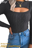 Winter Cutout Knit Sweaters Clothes for Women 2023 2023 Vintage Long Sleeve Cable Knit Round Neck Slim Cropped