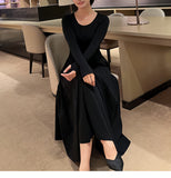 New Round Collar Bottom Dress Long Sleeves Thin Korean Knitted Dress Medium Long European Knitted