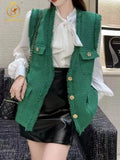 New Spring All-Matching Slim Fit Solid Color Vest Tweed Jacket Vest Women's Fashion Single-Breasted Tassel