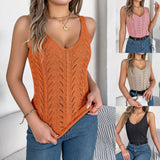Shooting 2025 Spring And Summer Solid Color V-Neck Hollow Sleeveless Knitted Shirt Holiday Vest Women's