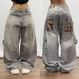 Baggy Jeans For Men Retro Embroidery Hip-Hop Goth Street Clothing-Outfit