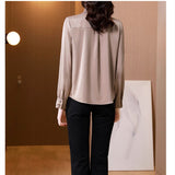 Spring Shirt Women Long Sleeve Satin Fashion Solid Ladies Tops Blouse Single-breast Button Chiffon Turn-down Collar