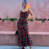 Flower Print Mesh Slip Maxi Dress-Outfit