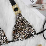 Fongt Swimsuit Female Ins Web Celebrity Wind Vacation Sexy Leopard Print Diamond Low Waist Gathered Split Body