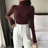 Solid Bottoming t Shirt Women Spring Autumn Tee Shirts Korean Turtleneck Slim Long Sleeve Black White T-shirts 90s tops