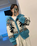 Deer Jacquard Hooded Knitting Zipper Cardigan-Outfit