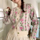 Knitted Cardigan Women's Spring And Autumn 2024 New Retro Lazy Loose Sweater Short Jacket-Outfit