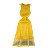 Fongt Summer High-End Sense Temperament Round Recipient Waist Thin A-Word Mesh Splicing Knitted Vest Dress