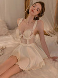 Fongt Lace Pajamas Women 2025 New Summer Pure Ice Silk Thin High-End Feel Chest Pad Sling Skirt