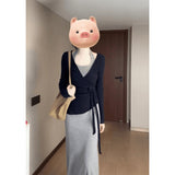 Fongt Price Pure Hot Girl Gray Hanging Neck Sling Dress Black Cardigan Women Summer Waist Thin Suit