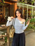 Fongt Special Price Does Not Return] Xiu Xixi Autumn Shoulder Wool Bottom Shirt Long-Sleeved Knitted Shirt Women's Top 25149