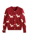Fongt Spring And Autumn Women's Round-Neck Knitted Shirt Jacket Puppy Pattern Sweater Women Put On The Long Sleeve Design Sense