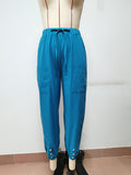Loose High Waist Button Cotton And Linen Trousers
