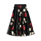 Fongt Retro High-Rise Thin Embroidery Big Flower Fashion Sweet Mesh In The Long Fairy Dress 9803