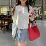 Spring And Autumn Short Loose Round Collar Knitting Cardigan New Small Coat Sweet And Gentle Wind Love-Outfit