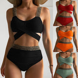 2025 New Split Solid Color Swimsuit Female Bikini Triangle Sexy Thin High Waist