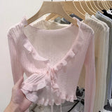 Fongt Ice Silk Knitted Cardigan Long Sleeve 2024 Summer Black Outer Short Air Conditioning Shirt Sunscreen Shawl