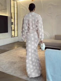 Fashion Flower Lantern Sleeve Half-Socked Dress Knitted