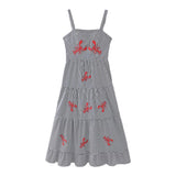 Fongt Women's Clothing Embroidered Hundred-Fold Sling Dress