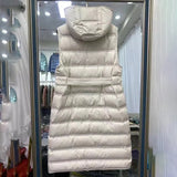 Autumn And Winter Fashion Hooded Rubber In The Long Belt White Duck Down Single Breasted Down Vest White Duck Down-Outfit