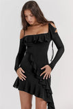Long Sleeve Off-shoulder Ruffle Mini Dress-Outfit