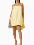 Fongt And Summer 2025 New Sexy Yellow Bare Back Three-Dimensional Flower Sling Skirt