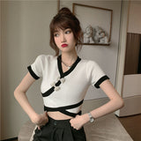 Hong Kong Taste Slimy Umbilly Short Top Woman 2025 Summer New Design Sense Niche Short-Sleeved
