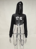 Spring Women's Wear New Buttonhole Strap Hooded Long-Sleeved Dark Gothic Halloween Sweater-Outfit