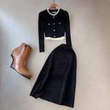 Fongt Dress Girl Autumn And Winter High-End Collar Bubble Sleeve Top Skirt Two Sets 0605