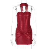 Red Sequin Strapless Draped Bodycon Mini Dress-Outfit