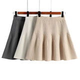 Solid A-line Knitted Pleated Mini Skirt-Outfit