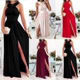 Wise Hot Style Summer Sleeveless Neck Open Back Slit Dress Women's Wear-Outfit