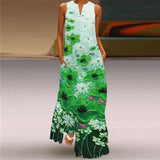 Printed Sleeveless Maxi Dress Women Casual V-neck Robe Dresses Female Plus Size Beach Holiday