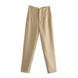2021 Women High Wasit Suit Pants Trousers Vintage Style Pockets Buttons Office Lady Pants Pantalon