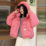 Hooded Down Bread Suit Women's 2024 Winter Fashion Design Sense Pocket Thick Warm White Duck Down Casual Jacket-Outfit