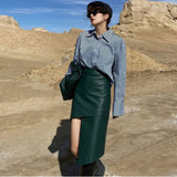 Leather Skirt PU Solid Asymmetric High Waist Wild Design Zipper Slim Casual Style 2023 Autumn Korean
